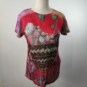 Women's Short-Sleeve Hot Air Balloon Graphic Tee - Pink